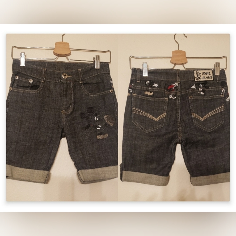 MICKY MOUSE EMBROIDERED BERMUDA DENIM SHORTS